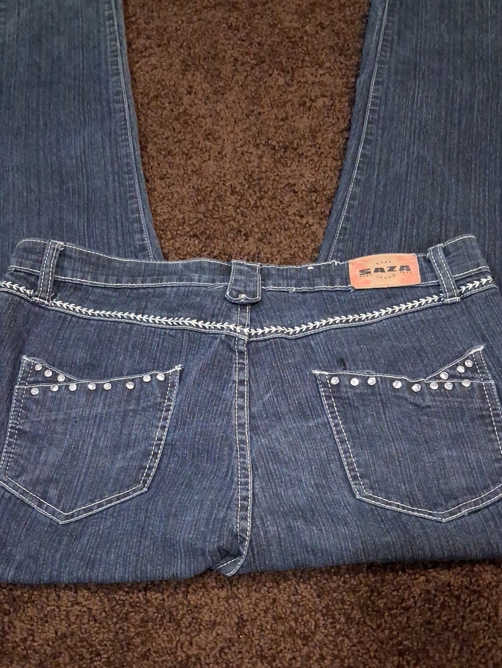 SAZA Women's Blue Embroidered Back-Pocket Jeans Sz 15 L31 BEAUTIFUL!